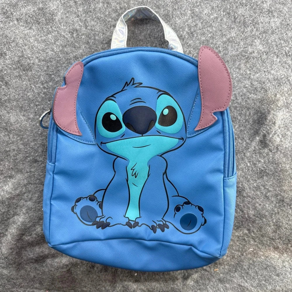 Disney Stitch Mini Backpack Kids Blue Holographic Straps 3D Ears 10in Purple Sil